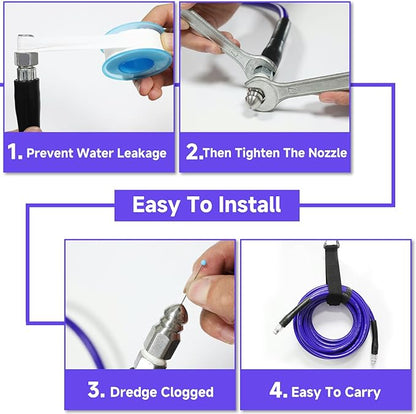 NIFUAL 25FT Sewer Jetter Kit for Pressure Washer, 5800PSI Drain Cleaner Hose 1/4 Inch NPT Corner, Rotating and Button Hose Sewer Jetting Nozzle Waterproof Tape Pearl Corsage Pin Spanner Glove