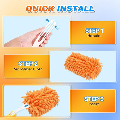 Reusable Duster Refill for Swiffer Hand Duster, 360 Degree Duster Refills for Spring Cleaning, Ceiling Fan, Orange, 3 Pack (Handle is Not Included)