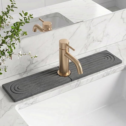 Stone Faucet Mat for Kitchen Sink-Diatomite Drying Stone Mat& Sink Protector,Quick Dry Water Absorbing Stone Tray ,Sink Splash Guard for Kitchen Counter & Bathroom Counter (Dark Grey, 23.6"X3.9")