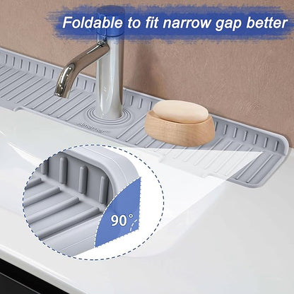 Amerner 20 inch Kitchen Sink Splash Guard, 10° Large Slope & Adaptable Hole Faucet Mat for Kitchen Sink, Silicone Sink Organizer Sponge Holder for Kitchen, Bathroom, RV, Bar, 20” x 5.5”, Gray