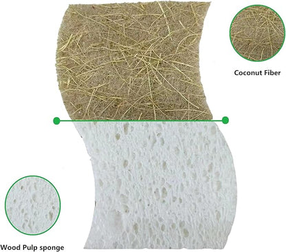 UCCO Eco Friendly Biodegradable Kitchen Sponges 12 Pack – Natural Compostable Cellulose with Coconut Scrubber – Sustainable Zero Waste Dish Sponges Set