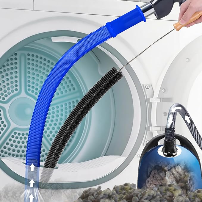 PetOde 2 Pieces Dryer Vent Cleaner Kit - Upgraded Vacuum Hose Attachment Compatible with Most Vacuum Cleaner, Flexible Dryer Lint Brush, Quickly Lint Remove, Deep Blue