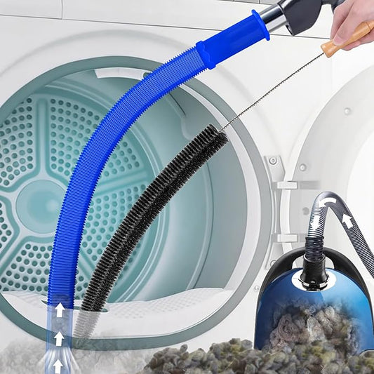 PetOde 2 Pieces Dryer Vent Cleaner Kit - Upgraded Vacuum Hose Attachment Compatible with Most Vacuum Cleaner, Flexible Dryer Lint Brush, Quickly Lint Remove, Deep Blue