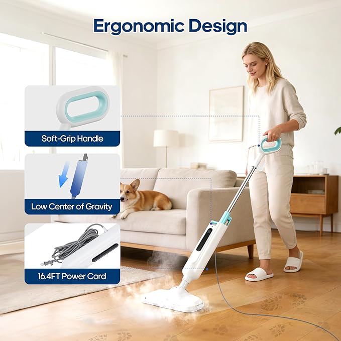 Steam Mop for Floor Cleaning with 2 Washable Pad, Lightweight Floor Steamer Cleaner Mop for Hardwood, Tile, Laminate Floors，Carpet