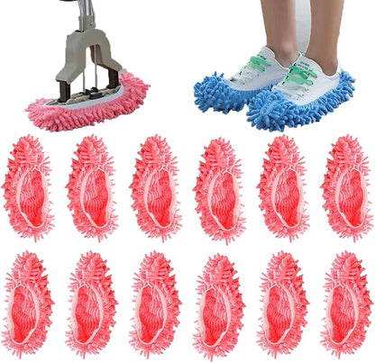 6 Pairs (12 Pieces) Dust Mop Slippers Shoe Cover Multi-Function Soft Washable Reusable Floor Cleaning Shoe Cover House Kitchen Office Cleaning Tools (Pink)