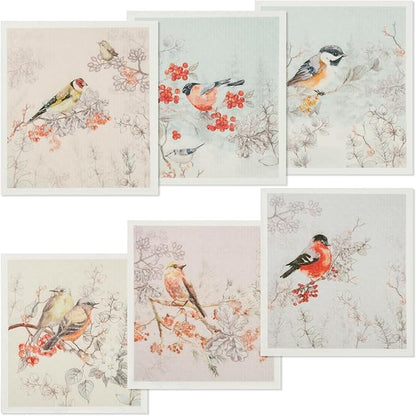 6Pcs Swedish Dishcloths for Kitchen, Quick-Drying Reusable Paper Towels, Absorbent Washable Kitchen Dish Rags, Soft Cellulose Sponge Cloths for Countertop Sink Flower Bird (6pcs Chinese Style Birds)