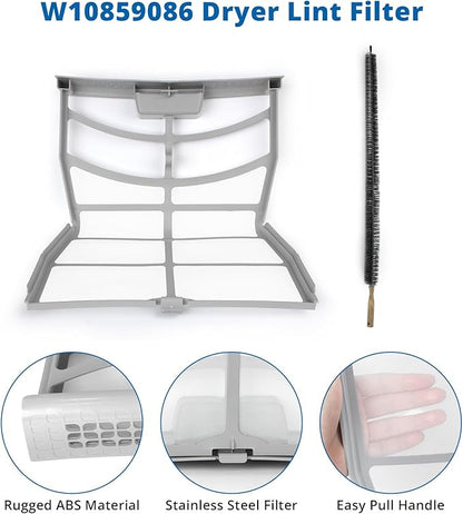 W10859086 Dryer Lint Screen Filter with Dryer Lint Brush Replacement for Whirlpool Maytag Kenmore Dryer Replaces 4378144 W10608811 W10701353 AP5999318 PS11731421 EAP11731421 MEDB835DW4 MEDB835DW3