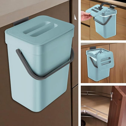 Compost Bin Kitchen, Includes 100 Trash Bags, Hanging Trash Can with Lid, Features Pet-Proof, Odor-Proof, and Quiet Opening/Closing. Suitable for Bathrooms/Bedrooms/Offices (Blue, 1.3 Gal/5 L)