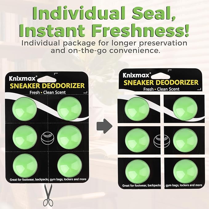 Knixmax Shoe Deodorizer Balls Strong, Odor Eliminator for Sneaker Gym Bag Closet Locker, Work Boot Drawer Freshener, Unpleasant Smell Remover Ball for Men Women Teens, 6 Packs Zen Tea