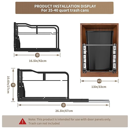 Pull Out Trash Can Under Cabinet with Push to Open Slides, Heavy Duty Cabinet Trash Can Pull Out Kit with Door Mounting Kit for Kitchen, Requires 13" W Cabinet Opening (Waste Bin Not Included)