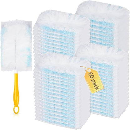 60 Count 180° Duster Refills Compatible with Dusters 180 Handle Dusters, Heavy Duty Multi-Surface Duster Replacement with 1 Extra Handle, Unscented