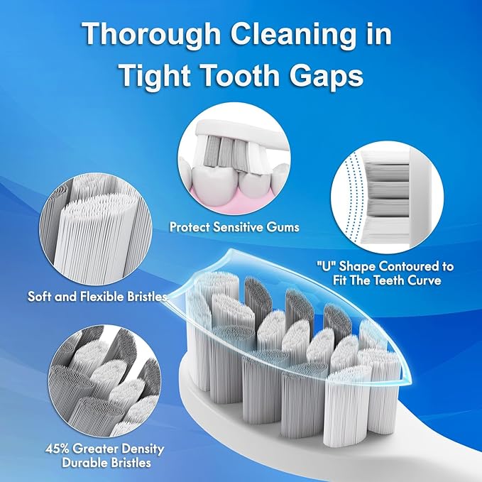 Kuicur Electric Toothbrush, 10 Brush Heads & Travel Case, 42,000 VPM Electric Motor & USB Charging, 5 Modes with Smart Timer, Ultra Whitening Toothbrush for Adults and Kids