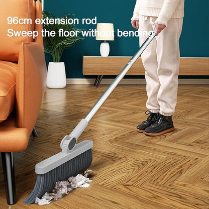 Broom and Dustpan Set, Long Adjustable Handle Indoor Sweeping Brooms, 180° Rotating Broom with Standing Storage and Scraping Teeth Dustpan to Clean Hair for Home Kitchen
