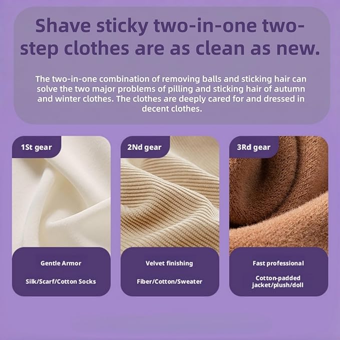 New Fabric Shaver and Lint Remover 2-in-1, Rechargeable Electric Clothes Defuzzer with LED Display, 6 Blades & 3 Speeds for Sweater, Blanket, Furniture (Purple)