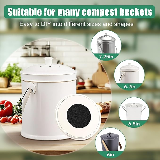 LMJP 6.7 Inch Charcoal Filters for 10 Pack Kitchen Countertop Compost Bins - Extra Thick 0.3" for Longer Lasting Activated Carbon