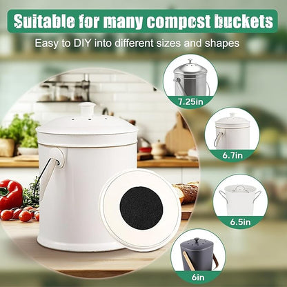 LMJP 7.25 Inch Charcoal Filters for 10 Pack Kitchen Countertop Compost Bins - Extra Thick 0.3" for Longer Lasting Activated Carbon