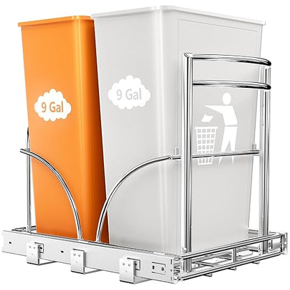 ANASTA Dual Pull Out Trash Can Under Cabinet Rack, No Can Included, Under Sink Trash Can Pull Out Holds Double 7-9 Gal/2 * 35 Qt Recycle Bin Garbage Can Combo, Inside Cabinet Size ≥16''W 22" D 17''H