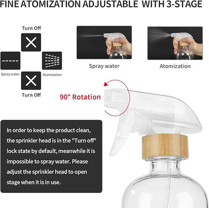 HOMBYS Empty Bamboo Glass Spray Bottles with Silicone Sleeve Protection - Refillable 17 oz Clear Glass Containers for Cleaning Solutions, Essential Oils, Misting Plants - Quality Sprayer - 1 PCS