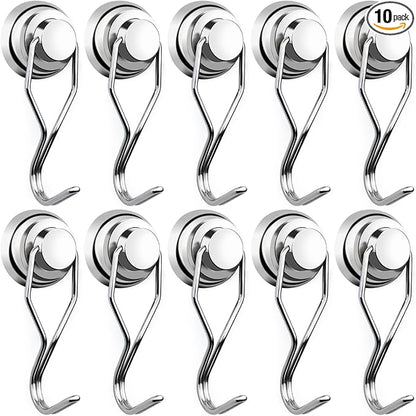 E BAVITE Magnetic Hooks,80LB+ Magnet Hooks Heavy Duty with Swivel Swing 10 Pack Strong Neodymium Magnetic Hook for Cruise Cabins Refrigerator Hanging Garage Workshop Office and Kitchen Silver