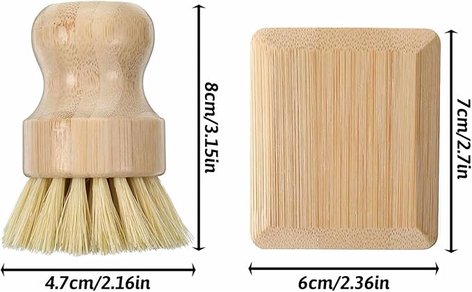 Bamboo Dish Scrub Brush with Bamboo Pan Scraper, Sisal Round Brush, Kitchen Cleaning Tools for Kitchen Pots, Bowls, Plates, Cutting Boards and Vegetables Cleaning Without Scratching