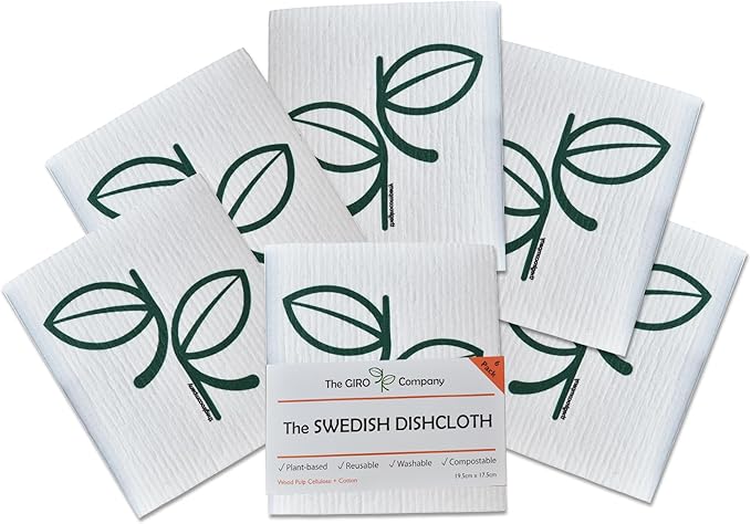 The Giro Company - Swedish Dishcloths, Kitchen Washcloths for Dishes, Countertops, Windows, and More, Highly-Absorbent, Reusable, and Machine Washable, 21 cm by 18 cm, Set of 6