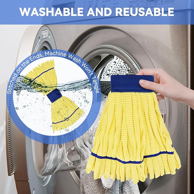 Heavy Duty Commercial Mop Head Replacement Microfiber Tube Mop Heads for Floor Cleaning: 3 Packs Looped End Wet Mop Head Refill for Home Commercial Industrial Use (Yellow)