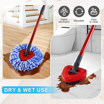 Mop Head Replacement for O Cedar, Spin Mop Replacement Head for Ocedar Easywring 2 Tank System, Mop Heads Includeds 4 Mop Replacement Heads , 1 Spin Scrub Brush & 1 Base
