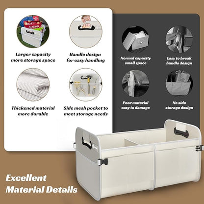 Sposuit Trunk Organizer for Car - 70L Collapsible Trunk Storage with 11 Pockets & Reinforced Handles, SUV Trunk Organizers for Grocery Cargo(White)