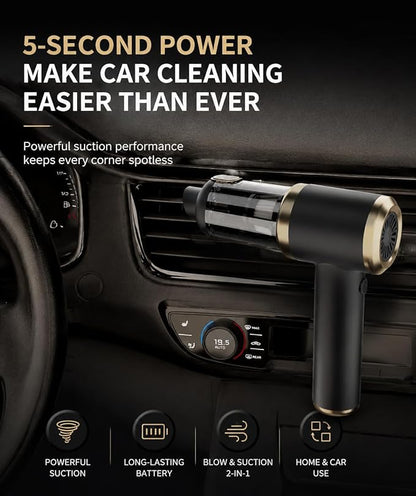 Portable Rechargeable Car Vacuum Cleaner 2-in-1 Air Duster & Vacuum – Compressed Electric Handheld Car Dust & Debris Cleaner for Car Interior, Keyboard, Computer & Home – Wireless Mini Vacuum