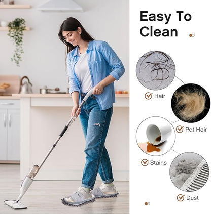 HooLing 2 Pairs Microfiber Mop Slippers for Floor Cleaning Detachable House Mop Shoes Men and Women Washable Unisex Dusting Slippers Dirt Tool Supplies(Gray, Pink,Men's 7-9, Women's 8-10)