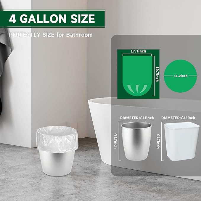Biodegradable Small Trash Bags 4 Gallon, 105 Count Unscented Small Garbage Bags, Easy Tearing Bathroom trash bags for Bathroom Bedroom Office Kitchen, White