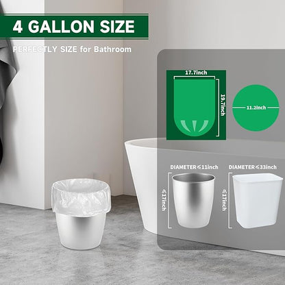 Biodegradable Small Trash Bags 4 Gallon, 105 Count Unscented Small Garbage Bags, Easy Tearing Bathroom trash bags for Bathroom Bedroom Office Kitchen, White