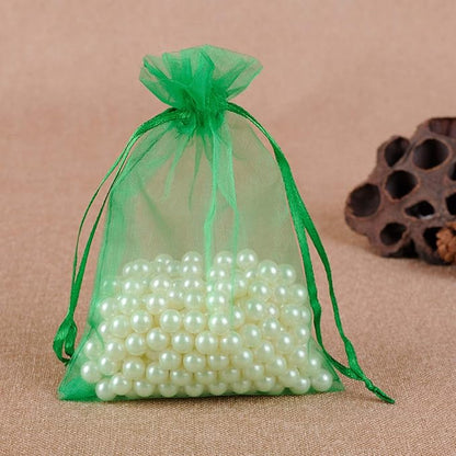 100 Pieces 5x7 inches Gift Wrap Bags Green, Organza Sheer Fabric,Drawstring Classy Present Bags for Baby Shower Favor,Candy,Christmas Favour,Sample Packing Decorative,Handmade Soap,Merchandise,Makeup