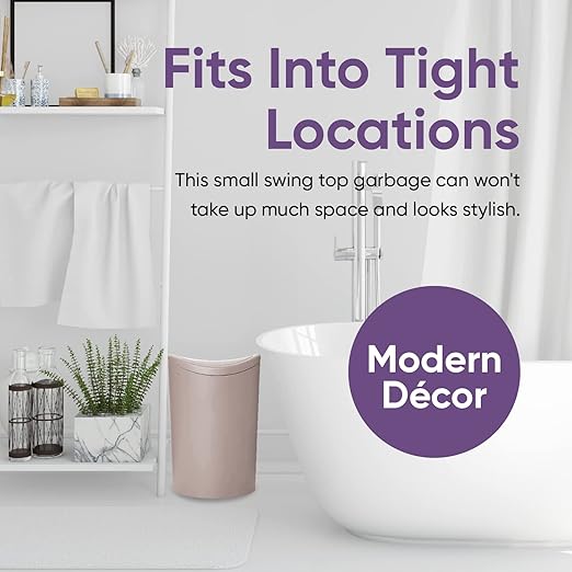 Superio Small Bathroom Trash Can with Lid, Modern Mini Waste Bin with Swing Lid (1 1/2 Gallon, 6 Liter) Plastic Garbage Can for Kitchen, Bathroom, Bedroom, Office, Under Desk (2, Taupe)