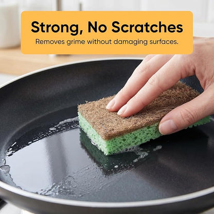 Superio Non-Scratch Cellulose Sponge Scrub (12-Pack) Heavy Duty Kitchen Sponges Scrubbers with Scouring Pad (Green)