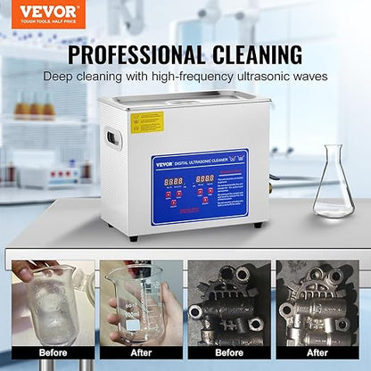 VEVOR 6L Commercial Sonic Cleaner, 40kHz Professional Cleaning Machine with Digital Timer & Heater, 110V - Ideal for Watches, Instruments, and Industrial Parts, FCC/CE/RoHS Certified