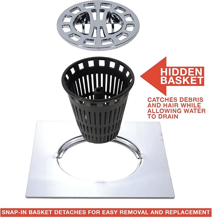 Danco Square Shower Drain Hair Catcher for Stand-Alone Shower Drain, 4-1/4 in. Shower Drain Cover, Shower Drain Protector, Chrome (11015)