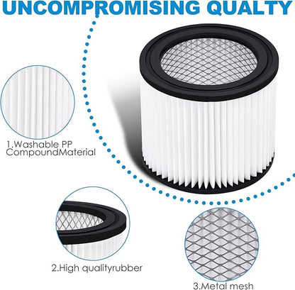 90398 Shop Vac Filters Replacement for Shop Vac Type AA Cartridge Filter,Fit for Shop Vac 90398/118692, 9039800, 9039833 Wet/Dry Vacuum Cleaner (2 Filters+ 4 Foam Sleeves) ﻿