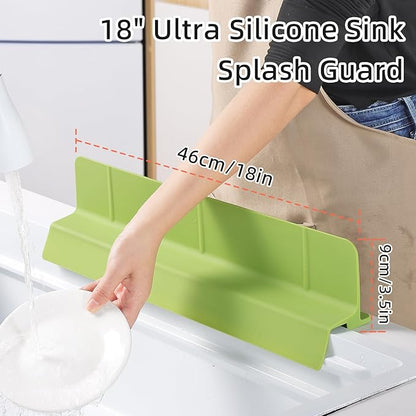 18" Upgraded Silicone Sink Splash Guard Released in 2026,Self-Draining Water Splash Guard for Kitchen Sink,Bathroom and Kitchen Island,with 3.5" High Splash Guard & 6 Strong Suction Cup (Green)