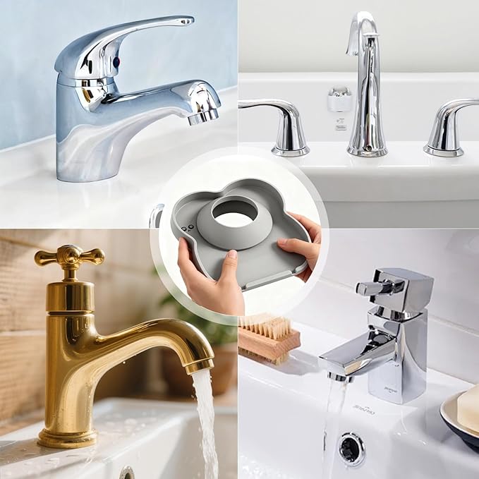 Silicone Faucet Mat for Kitchen Tap Compact Sink Splash Guard Protectors Behind Draining,Grey 2PCS