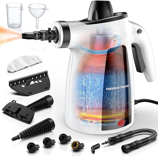 LABIGO Steam Cleaner, Pressurized Handheld Multi-Surface Natural Steam Cleaner with 12pcs Accessory & Safety Lock, Portable Steamer for Cleaning Home, Kitchen, Bathroom, Car, Upholstery, Grout, Window