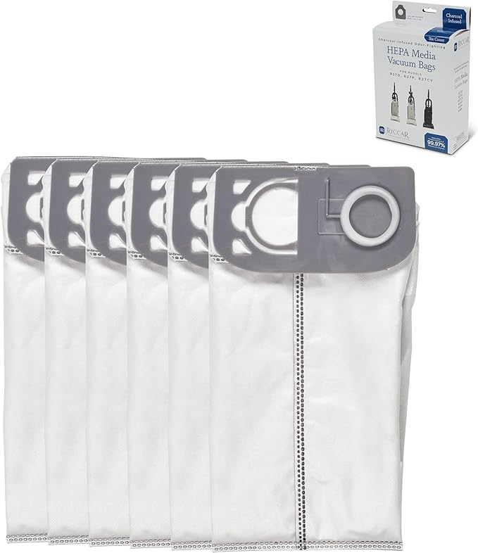 Riccar HEPA Media Vacuum Bags for R27D, R27P, R27CV Cordless Upright, 6-Pack