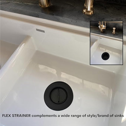 Flex Strainer® Sink Drain Strainer with Optional Stopper – No Center Stem, Fits Standard 3½” Sink Drains & Disposals – Easy Clean, Dishwasher Safe – Made in USA – Black, 2-Pack