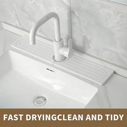 Faucet Mat for Kitchen Sink -Diatomite Stone Drying Mat for Kitchen Counter & Bathroom Sink,Quick-Dry Kitchen Sink Mat-Sink Protector & Splash Guard,Super Absorbent (White, 15.8"x4")