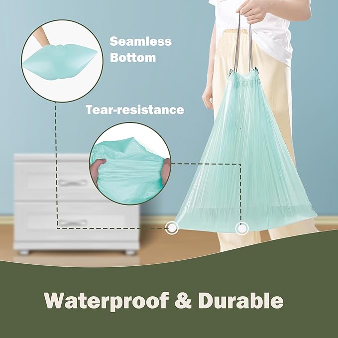 4 Gallon Compostable Handle Trash Bags with Drawstring Extra Thick 0.78 Mils Compost Food Scrap Waste Bags with US BPI ASTM D6400 and Europe OK Compost Home Certified Green 30 Couts