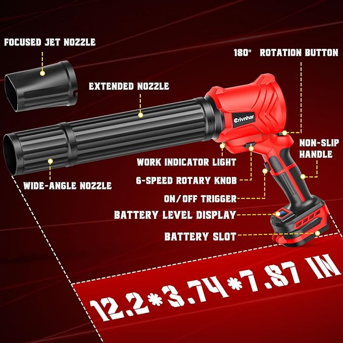 Cordless Leaf Blower for Milwaukee 18V Batteries(No Battery), Handheld Mini Turbo Blowers with 180°Rotatable Head, 6-Speed, Power Display, Battery Powered Blower for Leaves/Dust/Garage/Lawn