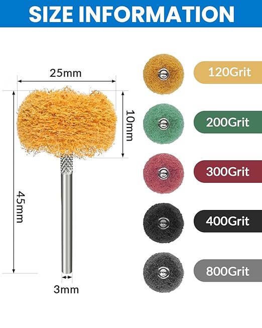 100Pcs Abrasive Buffing Wheels, 1 Inch Alumina Polishing Wheel Set, 1/8" Shank Thickened Polishing Kit for Dremel Rotary Tools, Metal Rust Removal Wood Glass Jewelry Polishing
