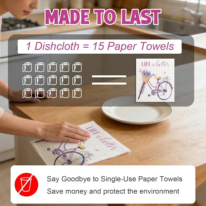 Swedish Dishcloths for Kitchen, 6 Pack Swedish Dish Cloths, Washable Kitchen Cloth, Reusable Paper Towels, 100% Biodegradable, Super Absorbent, Quick Drying