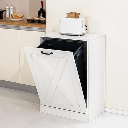 Zvyteay 13 Gallons Tilt Out Trash Can Cabinet, Wooden Free Standing Kichen Waste Bin Recycling Cabinet Hidden Trash Cabinet (White)