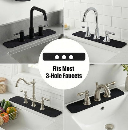 2PCS Faucet Mat for Bathroom Sink 3 Holes: 24’’Lx4.5’’W Splash Guard Fits 8 Inch Widespread Farmhouse Vintage Bridge Kitchen Vanity Faucet - Customizable Drip Catcher for Irregular Sink